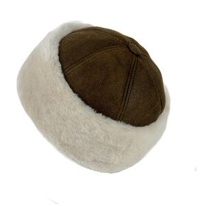 Winter Leather Hat Shearling Sheepskin Fur Beanie Hat Skull Hat